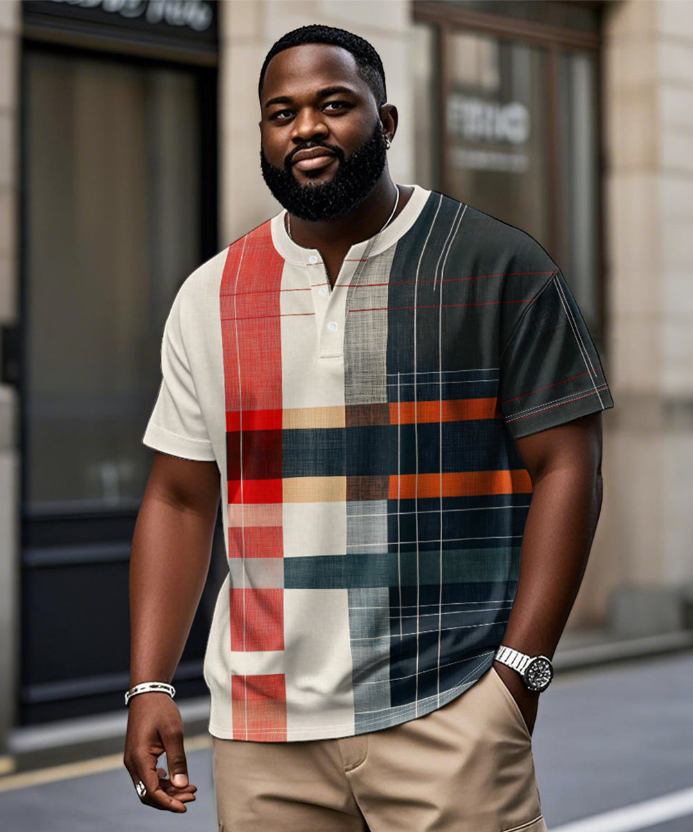Big & Tall Black Red Geometric T-Shirt for big men view 1