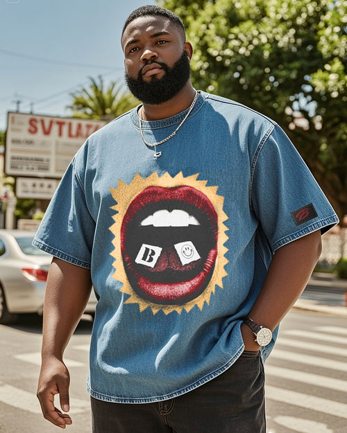 Big & Tall Denim Washed Streetwear T-Shirt for big men