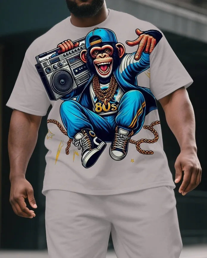 Big & Tall Graphic Streetwear T-Shirt Shorts Set for big men view 2