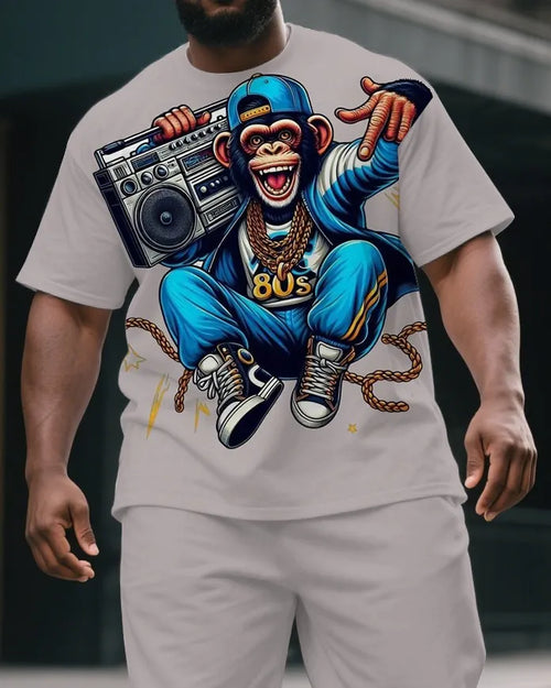 Big & Tall Graphic Streetwear T-Shirt Shorts Set for big men view 2