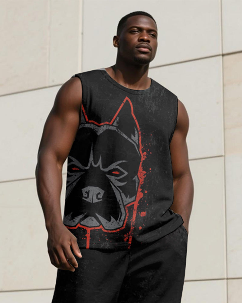 Big & Tall Black Graphic Vest Pants Set for big men view 2