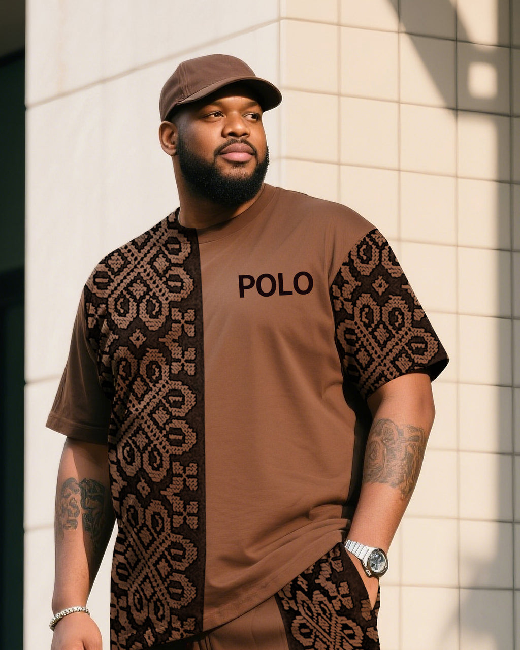 Big & Tall Patchwork Two-piece Set for big men view 2
