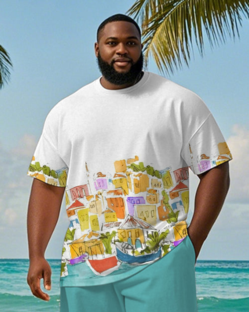 Big & Tall Hawaiian Graffiti T-Shirt Shorts Set for big men view 2
