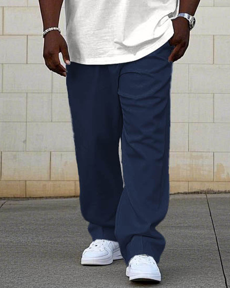 Big & Tall White Blue Colorblock T-Shirt Pants Set for big men view 3