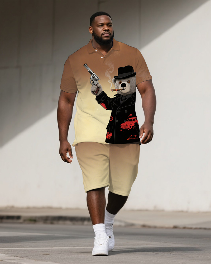 Big & Tall Gradient Polo Shorts Set for big men view 1