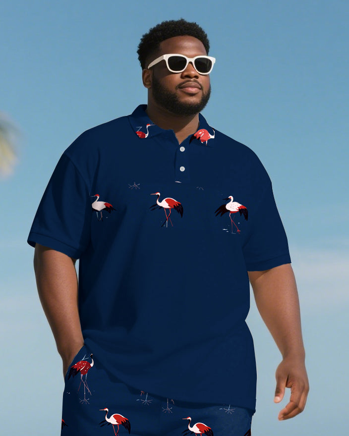 Big & Tall Hawaiian Polo Shorts Set for big men view 2