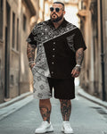 Big & Tall Black White Colorblock T-Shirt Shorts Set for big men view 1