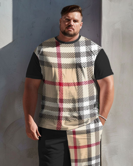 Big & Tall Plaid T-Shirt Shorts Set for big men view 2