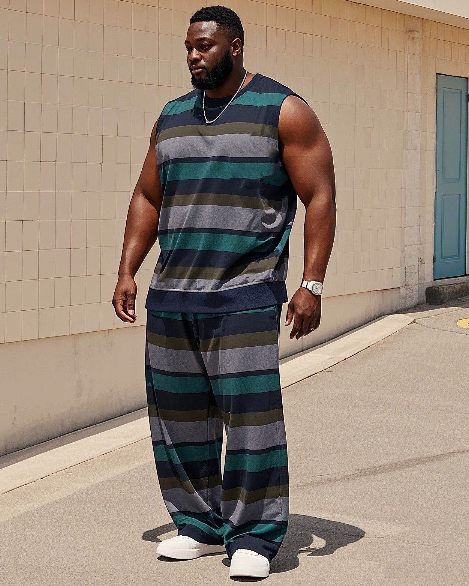 Big & Tall Striped Vest Pants Set for big men view 1