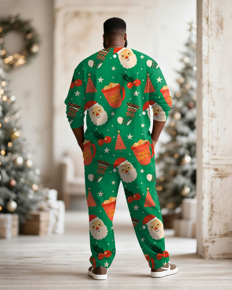 Big & Tall Green Graphic T-Shirt Pants Set for big men view 4