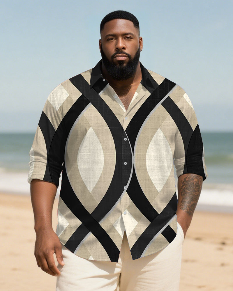 Big & Tall Geometric Striped Long Sleeve Shirt for big men view 1