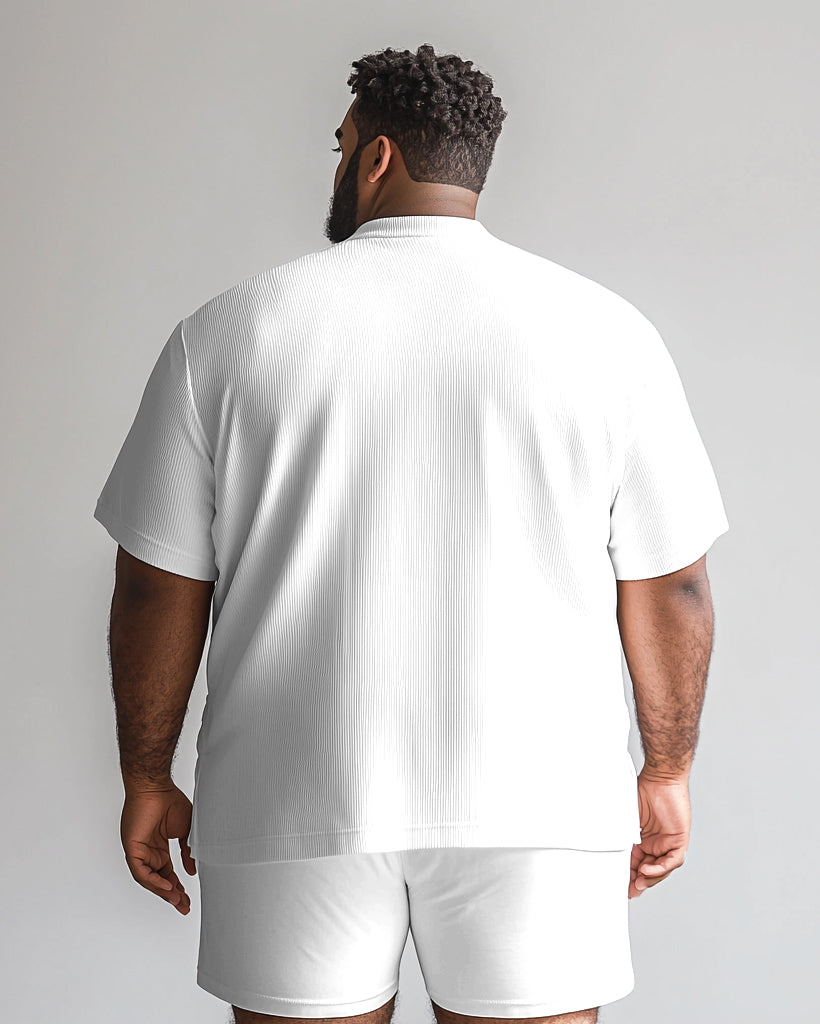 Big & Tall White Solid Color T-Shirt Shorts Set for big men view 2