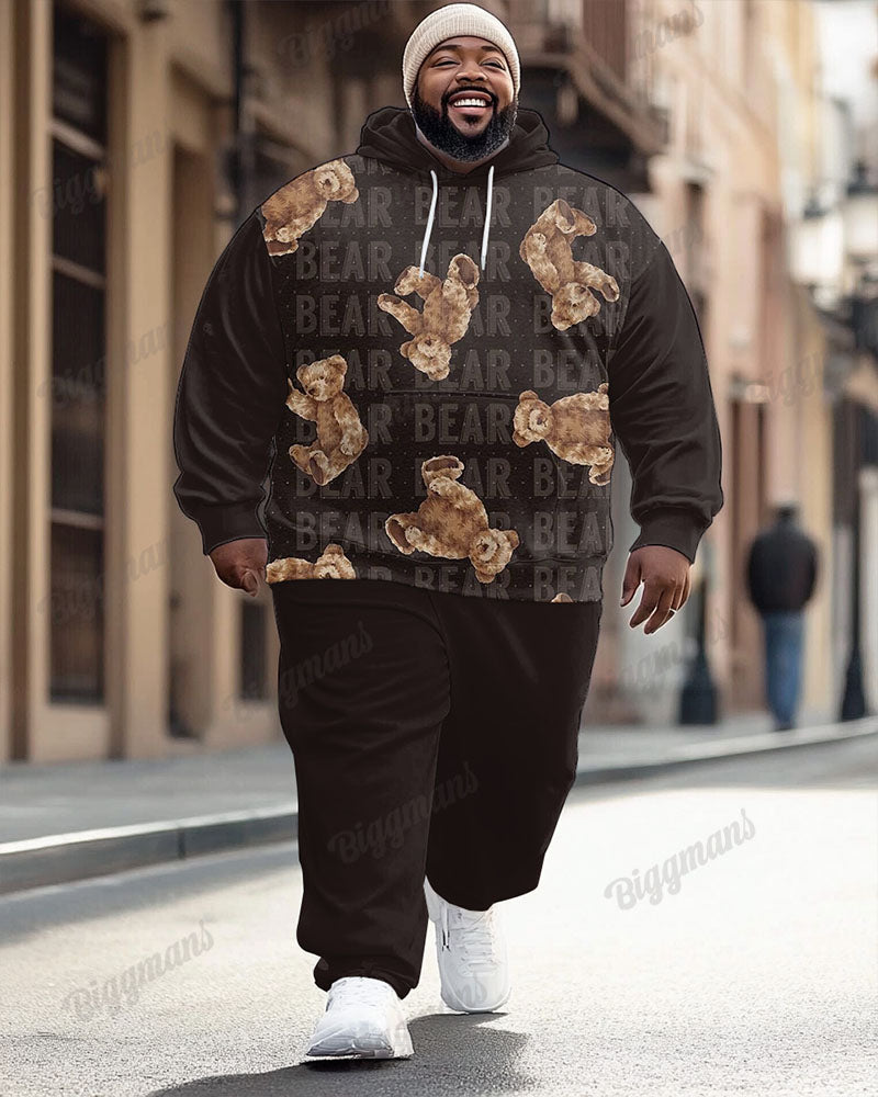 Big & Tall Brown Graphic Hoodie Sweatpants Set for big men view 1