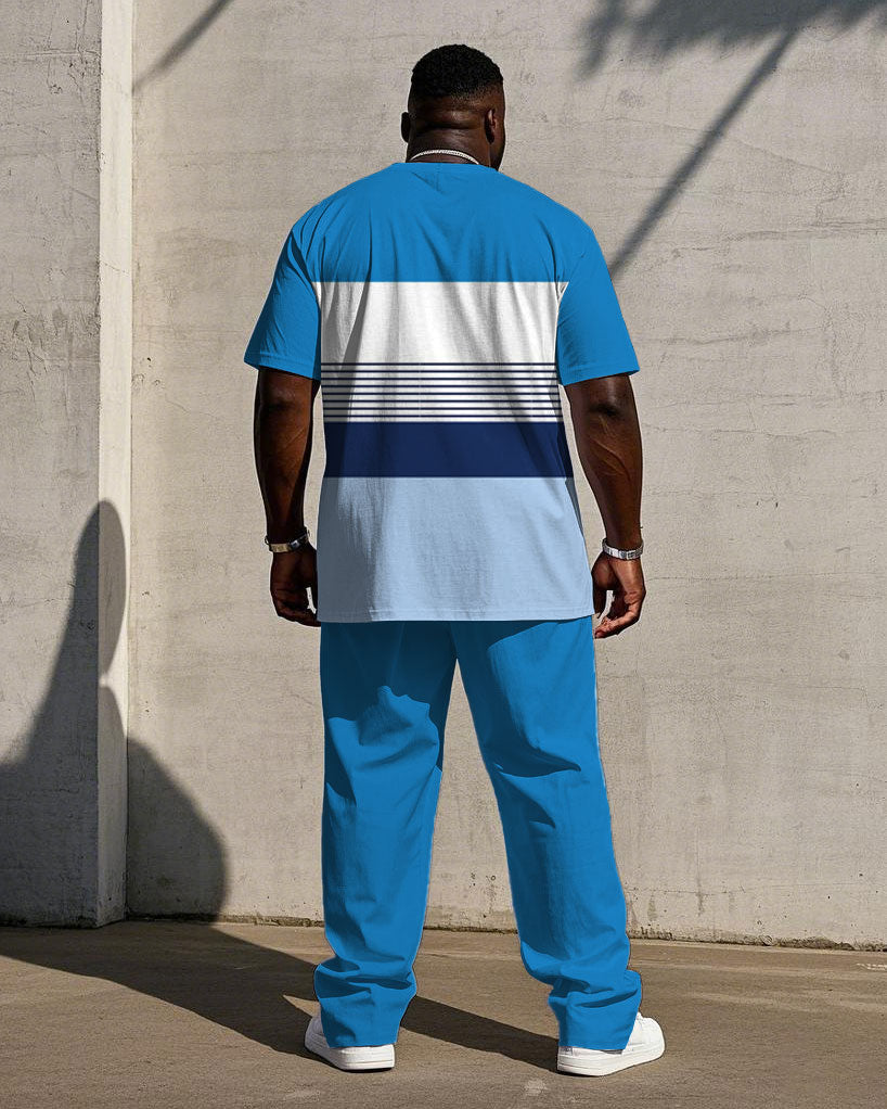 Big & Tall White Blue Striped T-Shirt Pants Set for big men view 4