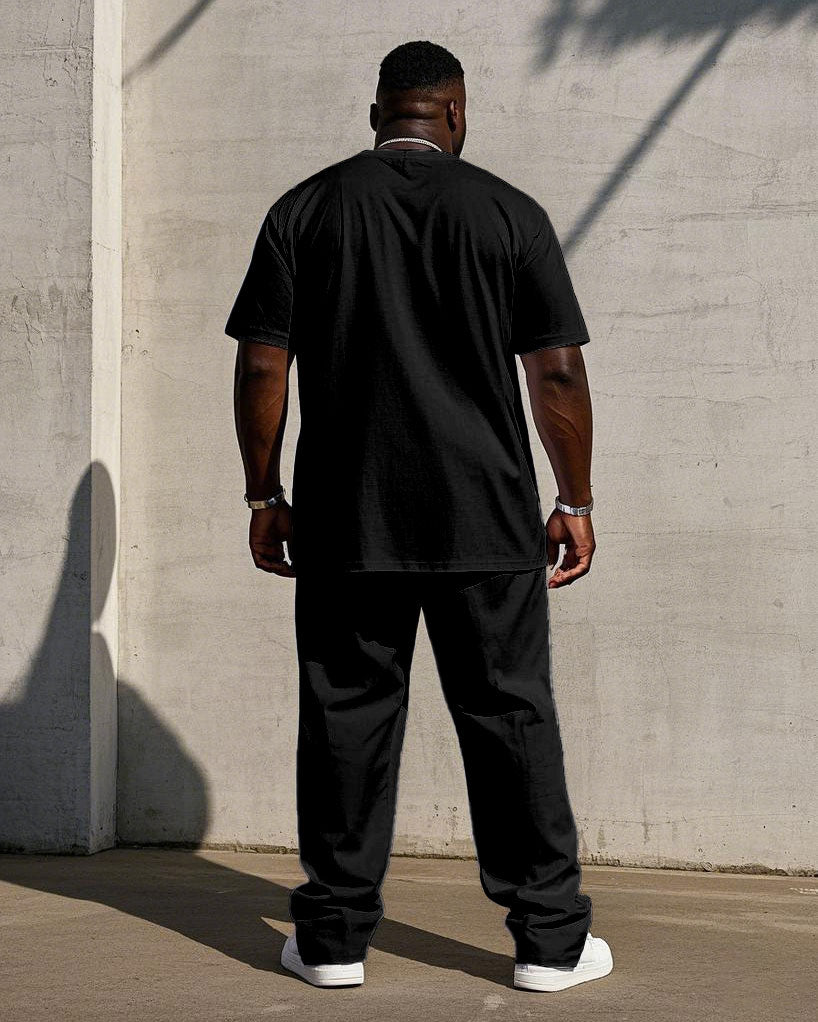Big & Tall Black Yellow Colorblock T-Shirt Pants Set for big men view 4