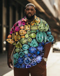Big & Tall Plaid Graffiti Streetwear Two-piece Set for big men