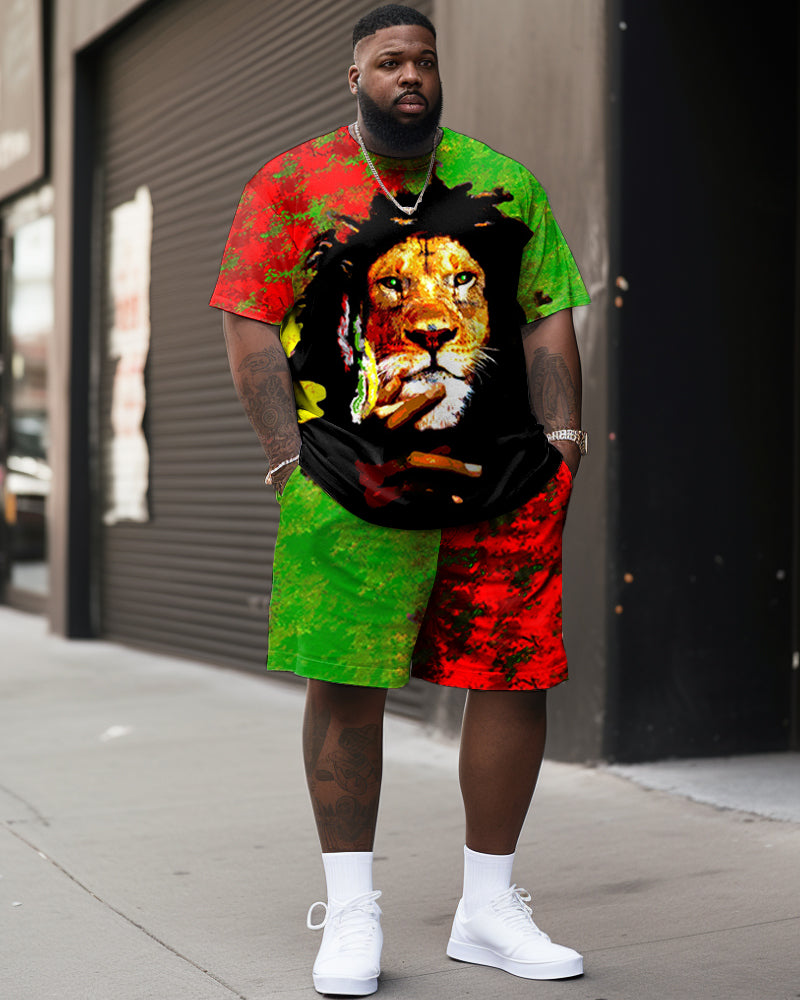 Big & Tall Red Green Streetwear Two-piece Set for big men view 1