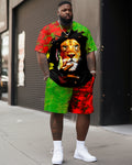 Big & Tall Red Green Streetwear Two-piece Set for big men view 1