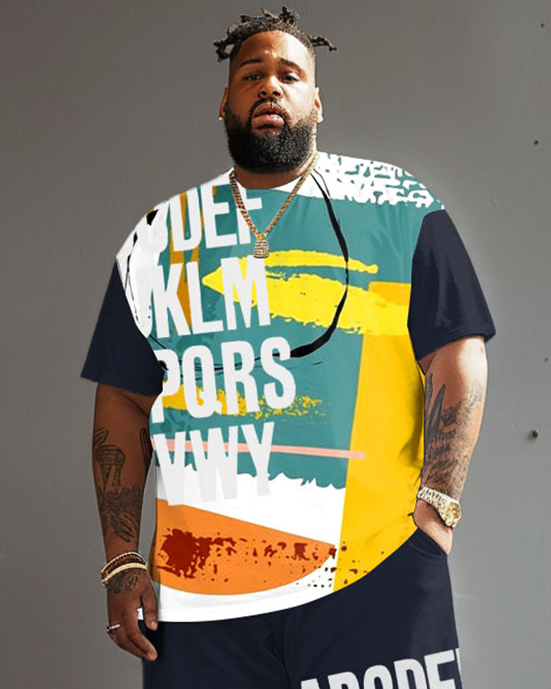 Big & Tall Graphic Graffiti Streetwear Two-piece Set for big men view 2