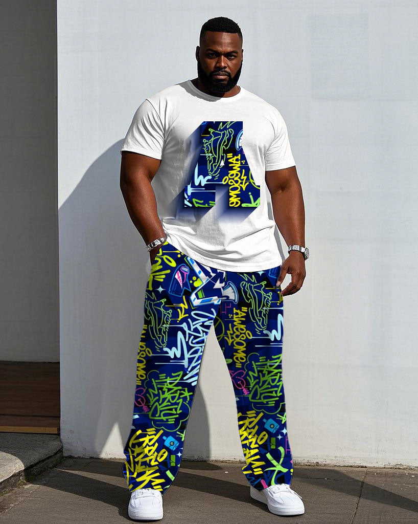 Big & Tall Gradient Graffiti T-Shirt Pants Set for big men view 1