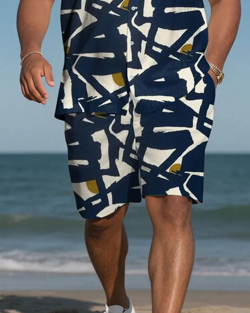 Big & Tall Hawaiian Graphic T-Shirt Shorts Set for big men view 3