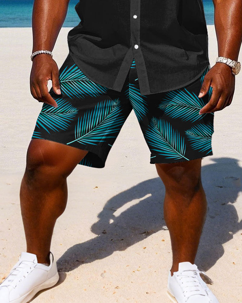 Big & Tall Black Hawaiian T-Shirt Shorts Set for big men view 3