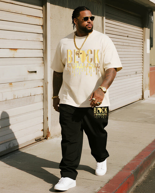Big & Tall Black Juneteenth Graphic T-Shirt Pants Set for big men view 1