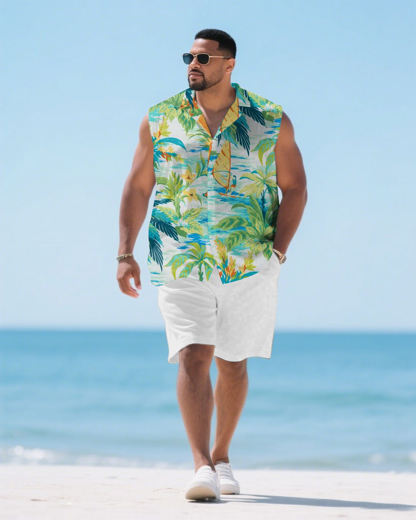 Big & Tall Hawaiian Graphic T-Shirt Shorts Set for big men view 1