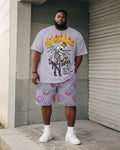 Big & Tall Purple Graphic Graffiti T-Shirt Shorts Set for big men view 1