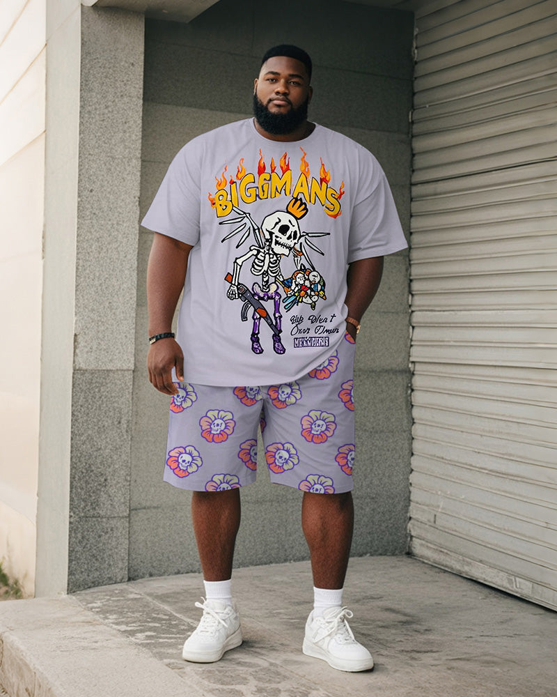 Big & Tall Purple Graphic Graffiti T-Shirt Shorts Set for big men view 1