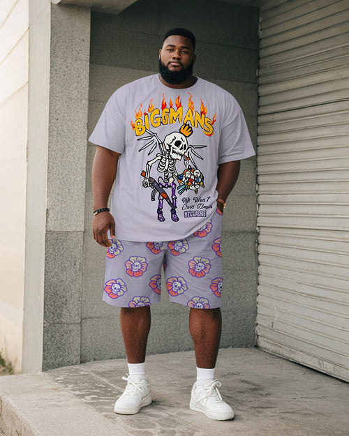 Big & Tall Purple Graphic Graffiti T-Shirt Shorts Set for big men view 1