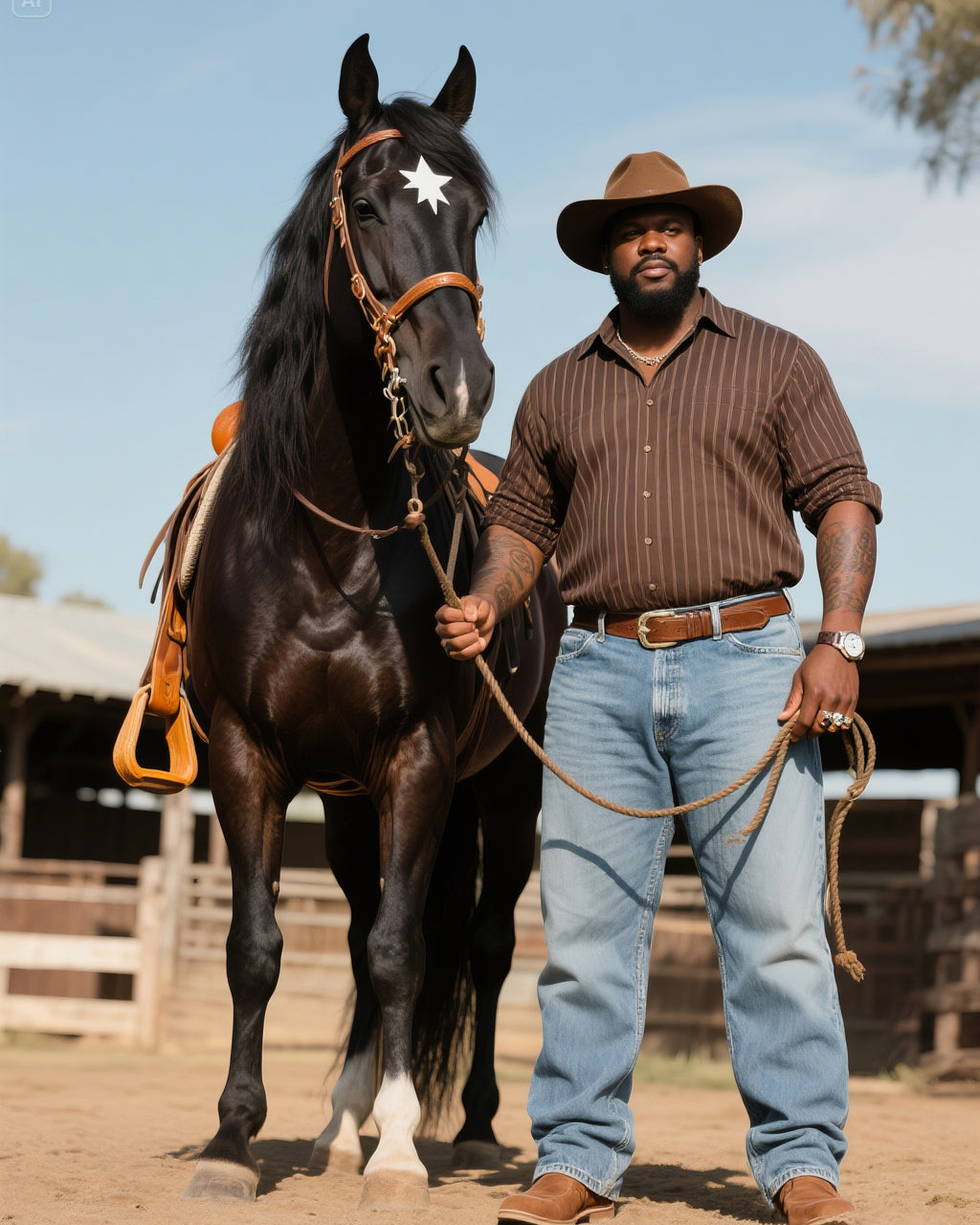 Big & Tall Brown Western Denim Jeans for big men view 1