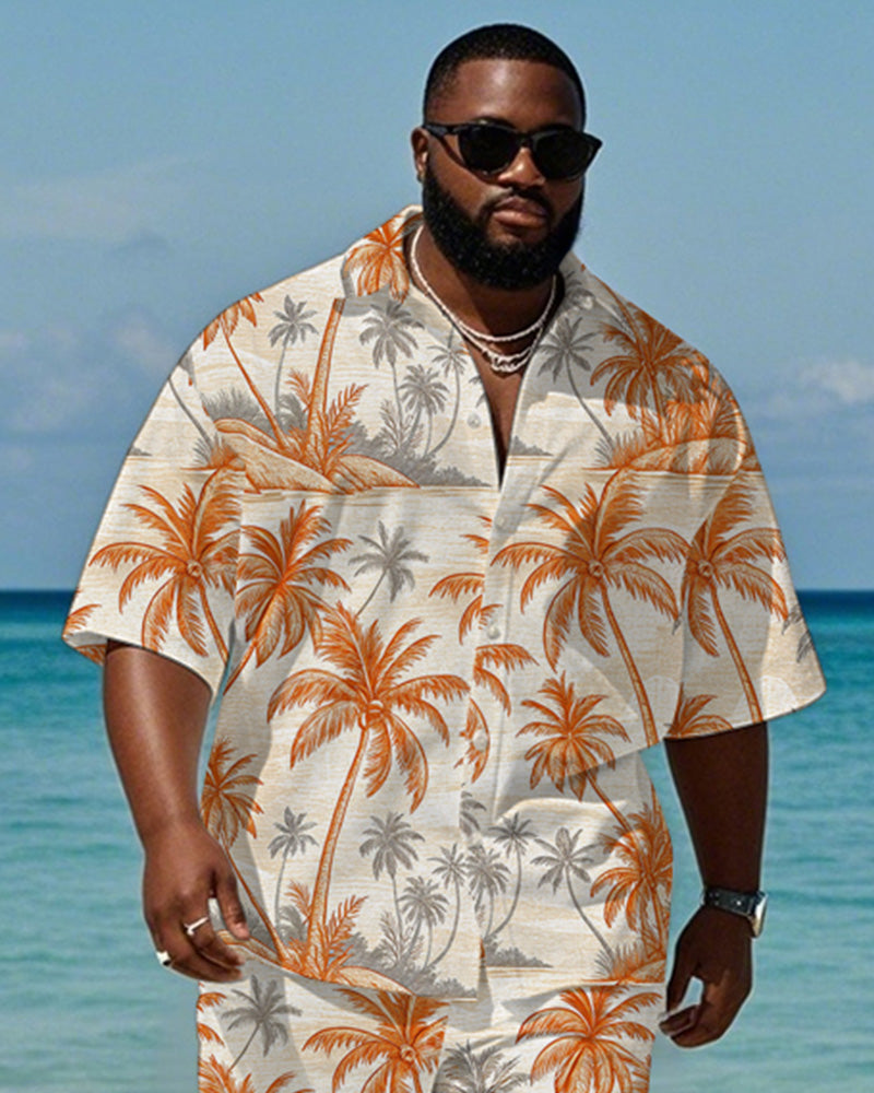 Big & Tall Orange Gray Hawaiian T-Shirt Shorts Set for big men view 2