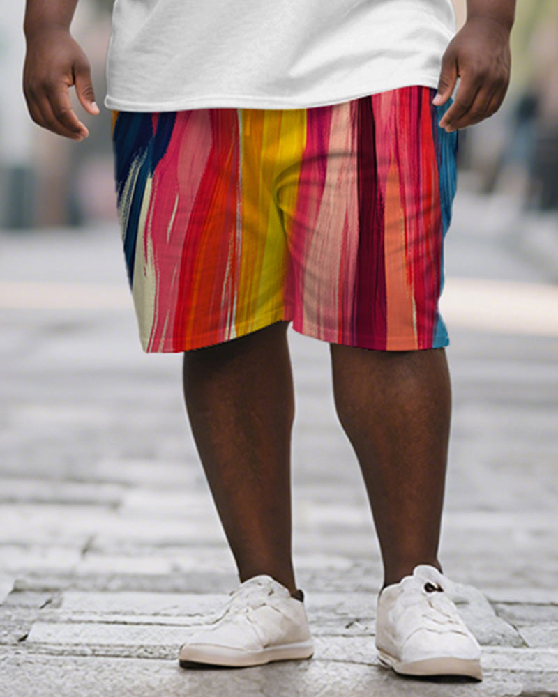 Big & Tall Striped Graphic T-Shirt Shorts Set for big men view 3