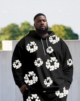 Big & Tall Denim Graphic Floral Hoodie Sweatpants Set for big men view 2