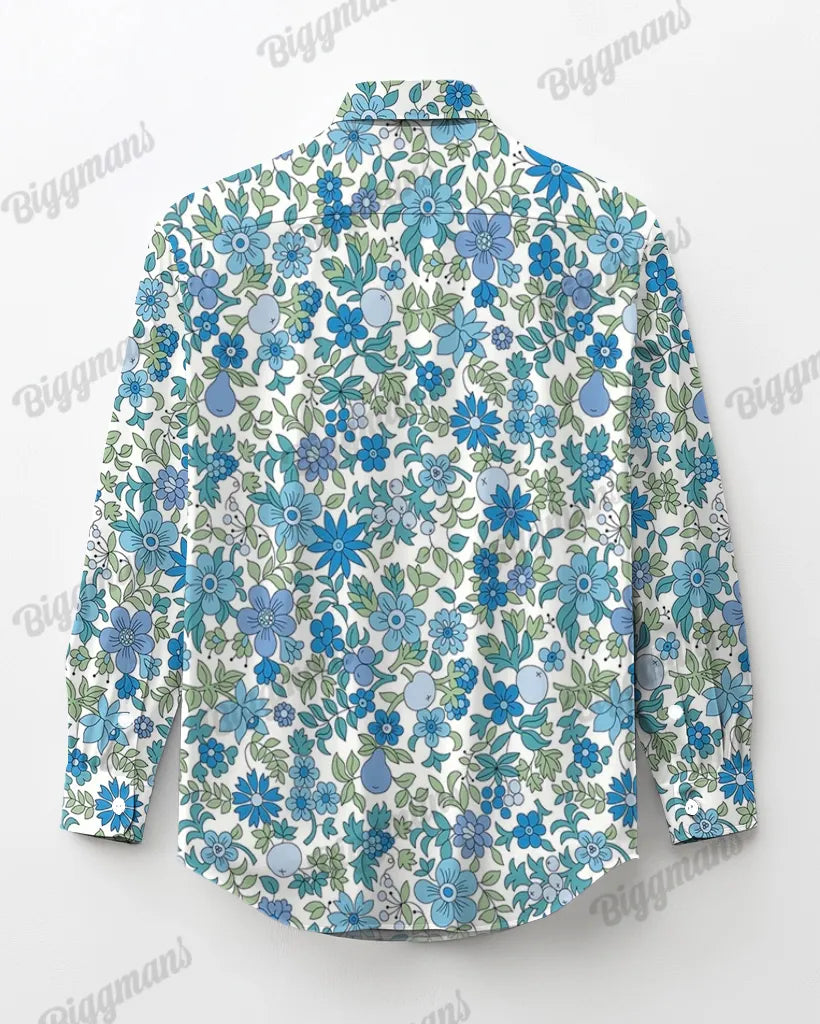 Big & Tall Blue Floral Long Sleeve Shirt for big men view 3