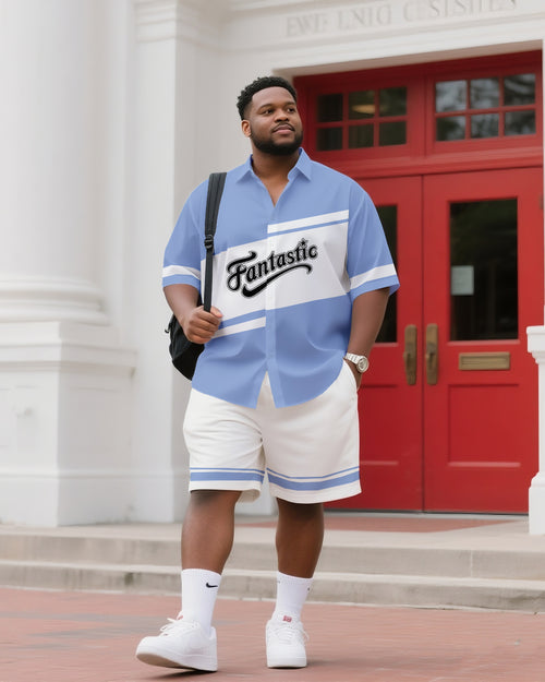 Big & Tall Colorblock Geometric T-Shirt Shorts Set for big men view 1