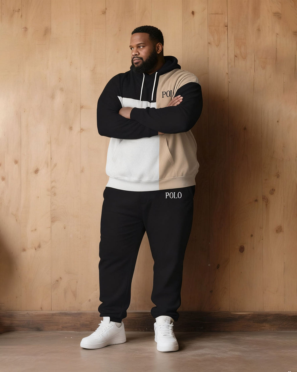 Big & Tall Colorblock Geometric Hoodie Sweatpants Set for big men view 2