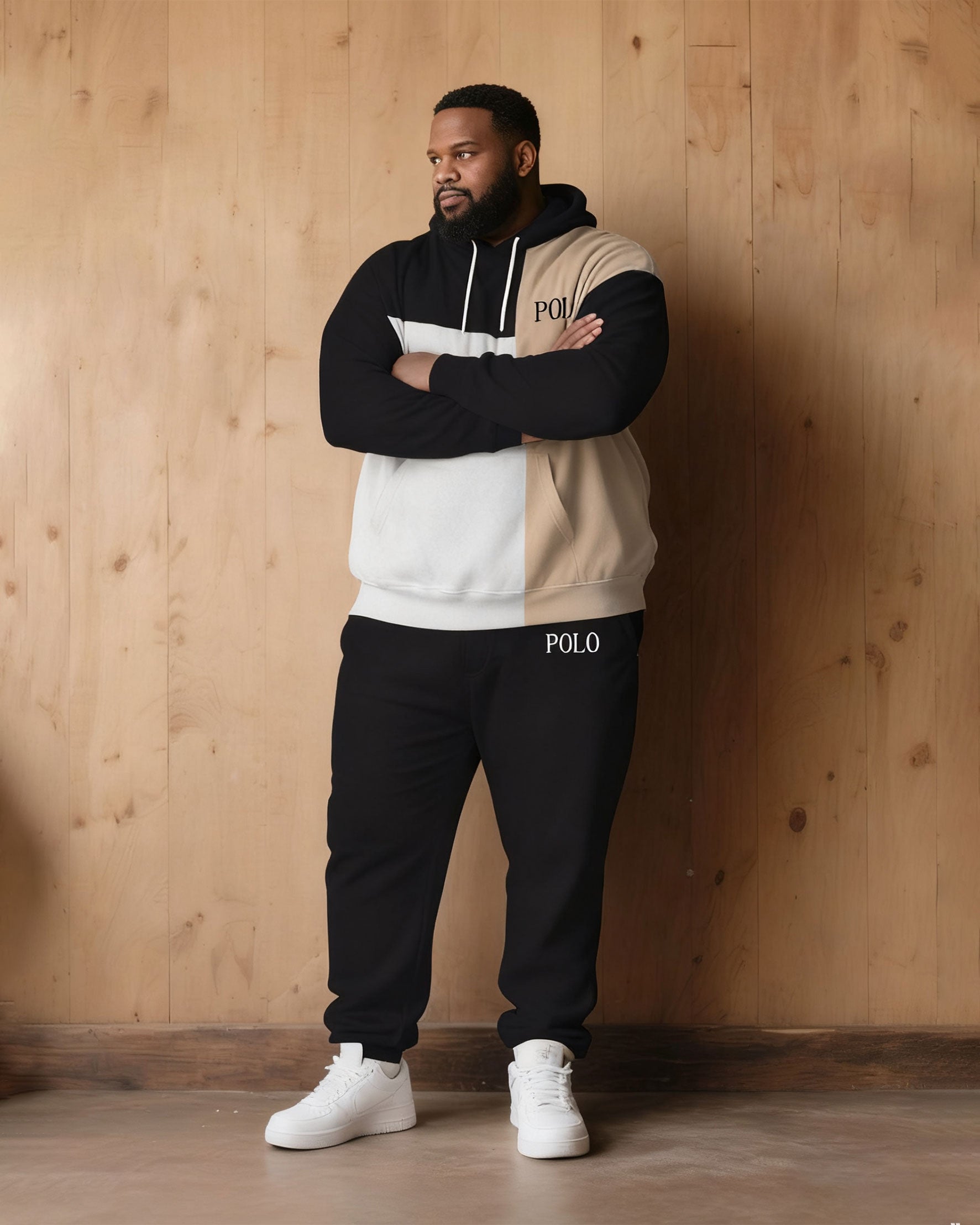 Big & Tall Colorblock Geometric Hoodie Sweatpants Set for big men view 2