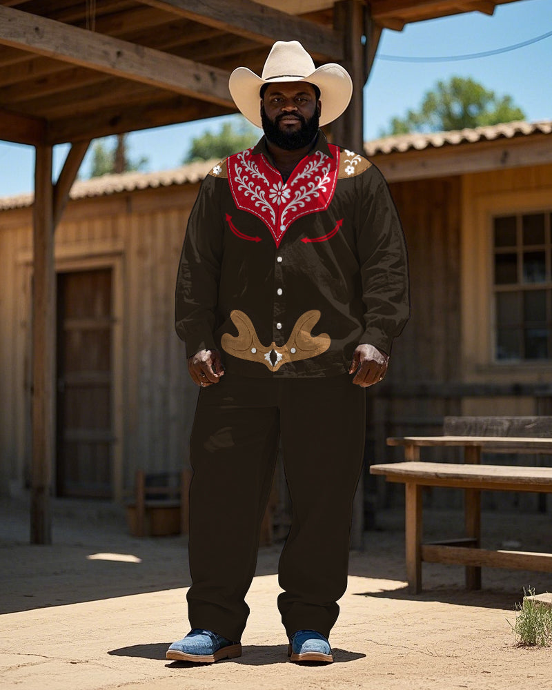 Big & Tall Western Floral T-Shirt Pants Set for big men view 1