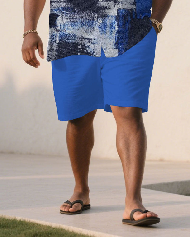 Big & Tall Blue Hawaiian T-Shirt Shorts Set for big men view 3
