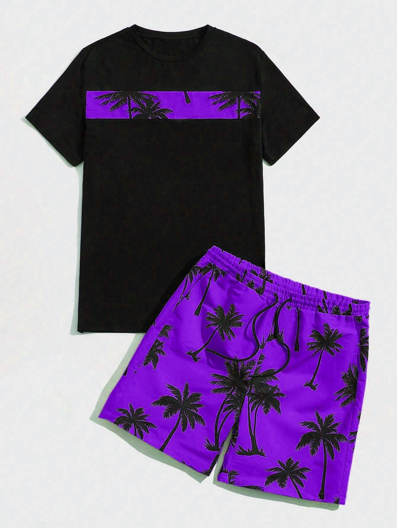 Big & Tall Yellow Hawaiian T-Shirt Shorts Set for big men view 7