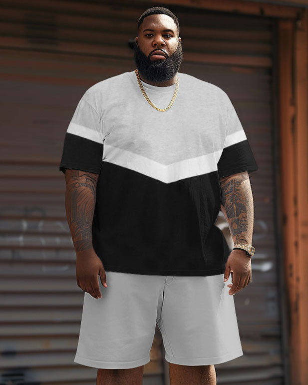 Big & Tall Colorblock Geometric T-Shirt Shorts Set for big men view 1