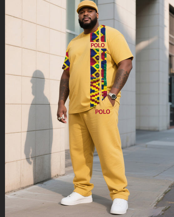 Big & Tall Yellow Patchwork Two-piece Set for big men view 1