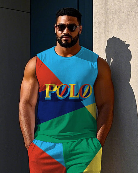Big & Tall Colorblock Graphic Vest Pants Set for big men view 2