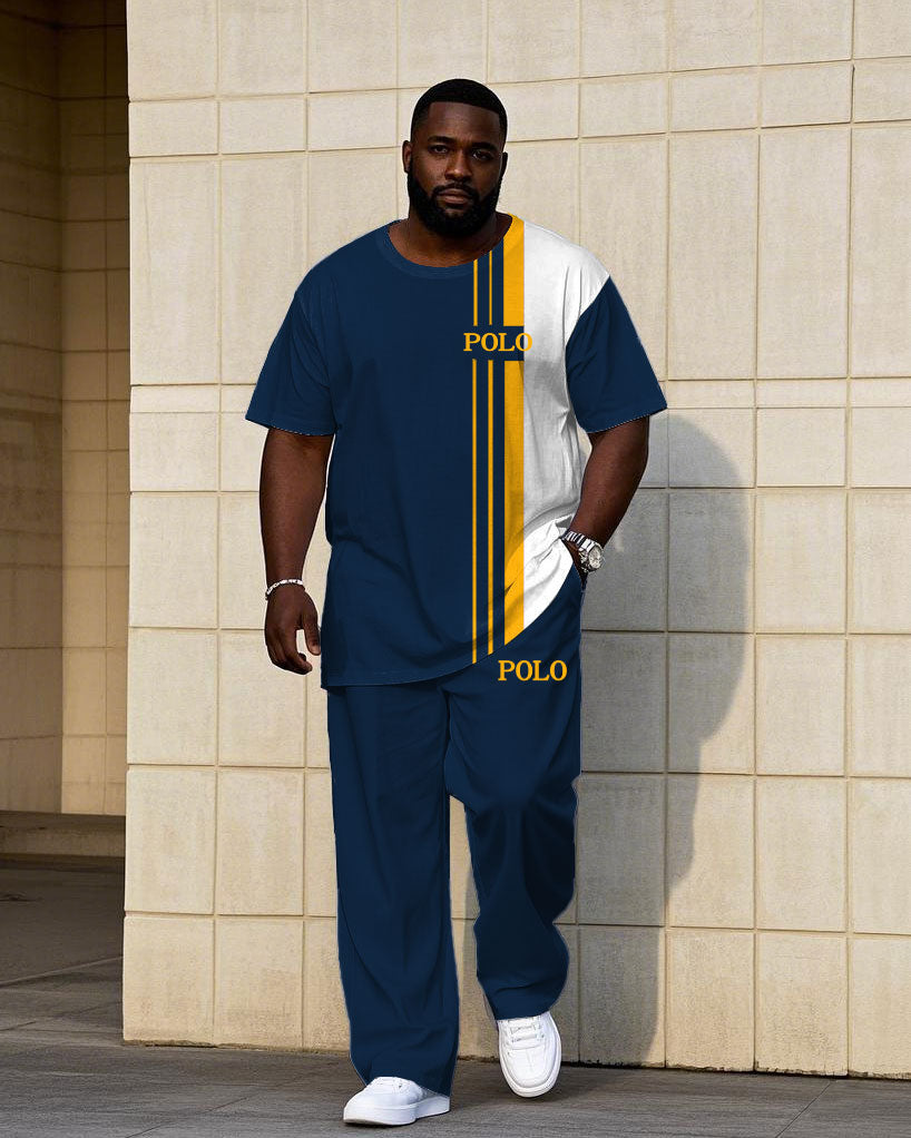 Big & Tall Yellow Colorblock T-Shirt Pants Set for big men view 1
