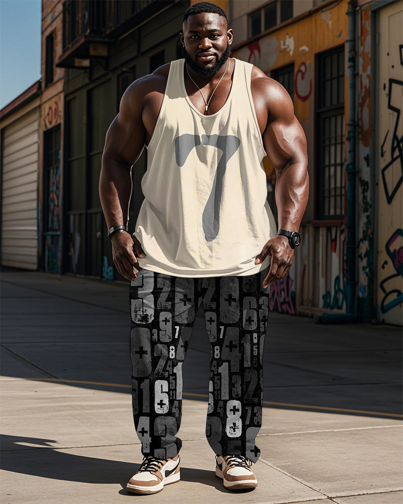 Big & Tall Graphic Graffiti Streetwear Vest Pants Set for big men view 1
