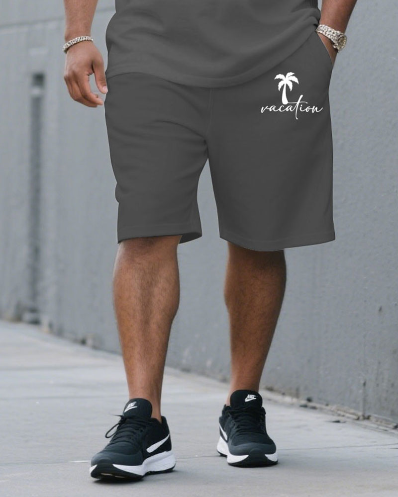 Big & Tall White Gray Hawaiian T-Shirt Pants Set for big men view 3