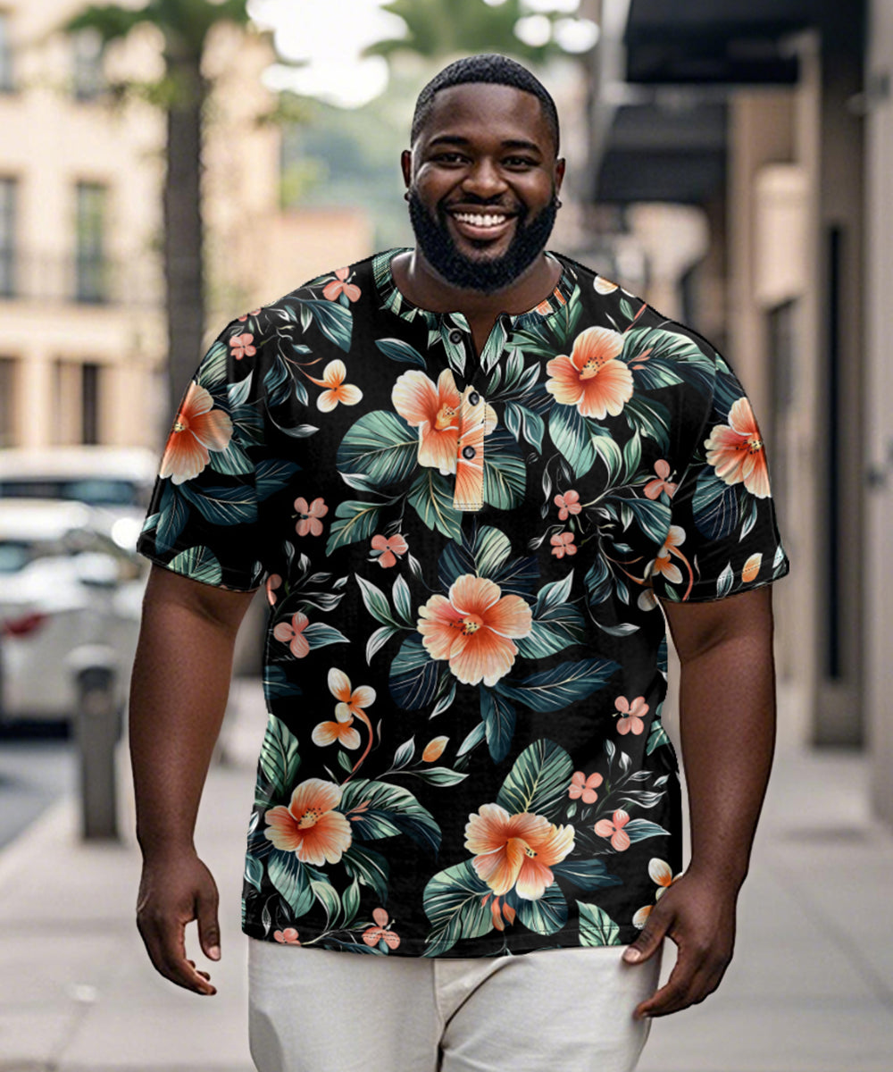 Big & Tall Hawaiian Graphic Floral T-Shirt for big men view 1