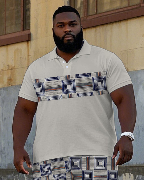 Big & Tall Geometric Vintage Polo Shorts Set for big men view 2